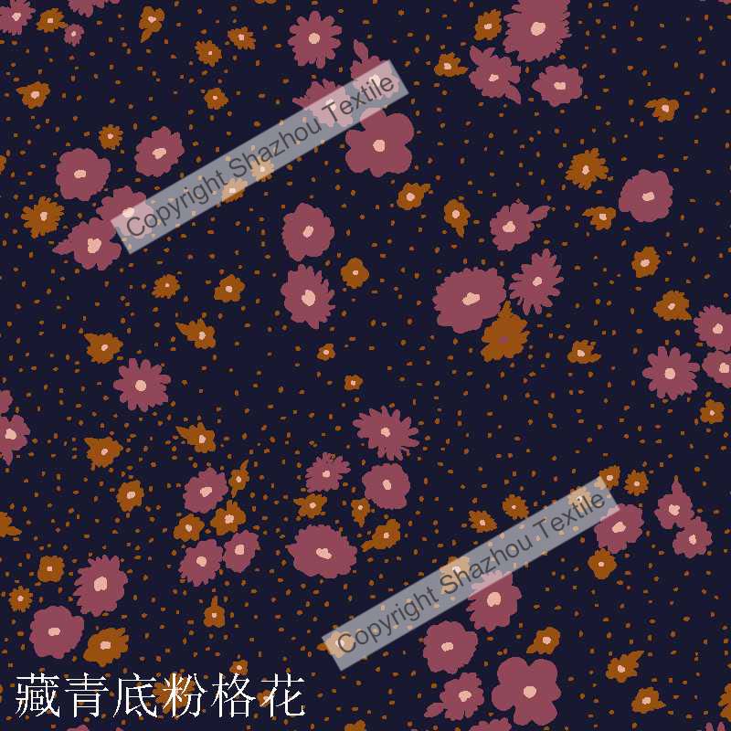 藏青底粉格花(Navy blue background pink checked flowers)