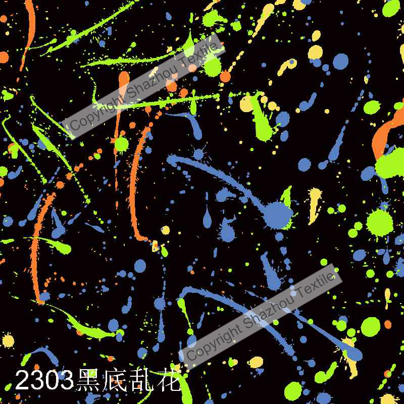 2302黑底乱花(Black background with scattered flowers)